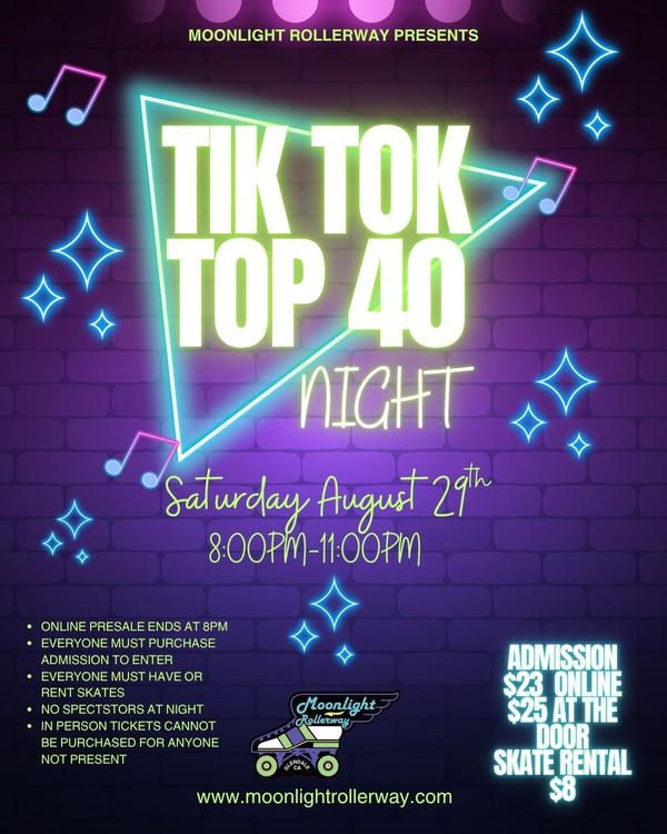 From viral dances to the hottest chart-toppers, this is the soundtrack you've been scrolling to! Join us for a TikTok Top 40 Skate Night fea